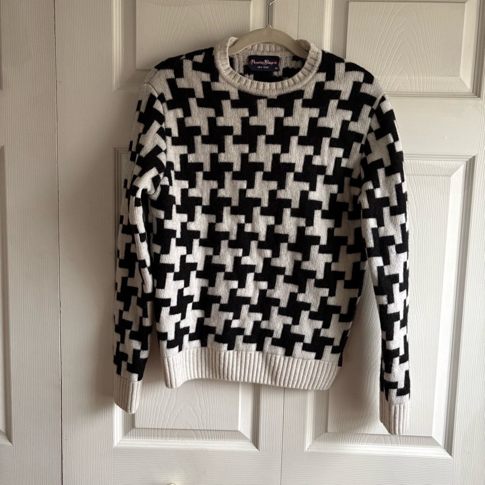 Rowing‎ Blazers Exploded Houndstooth Sweater Black White Preppy XS Wool Luxury
